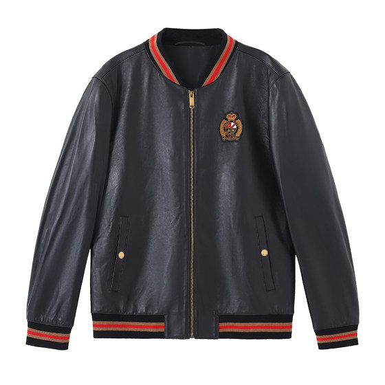 
Reddy Pole men's genuine leather leather jacket 2025 autumn and winter new baseball neck sheepskin black leather jacket men's