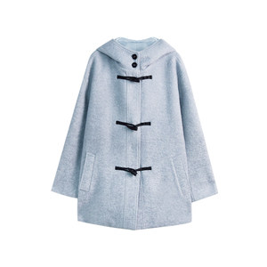 
Veega Chic wool hand-woven horn buckle loose casual hooded short wool coat
