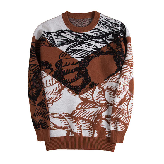 
Celebrities wearing the same style winter three-strand thickened cashmere sweater for young men, round neck floral knitted sweater, lazy trend