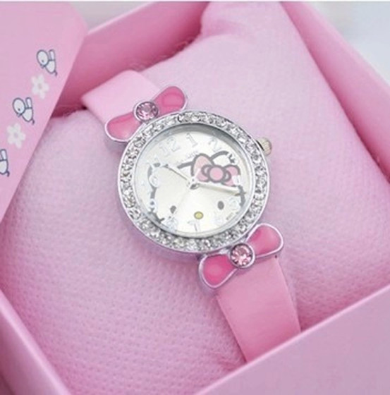 Hello Kitty watch girls anime cartoon watch quartz watch ສີບົວ KT cat princess pointer ໂມງເດັກນ້ອຍ