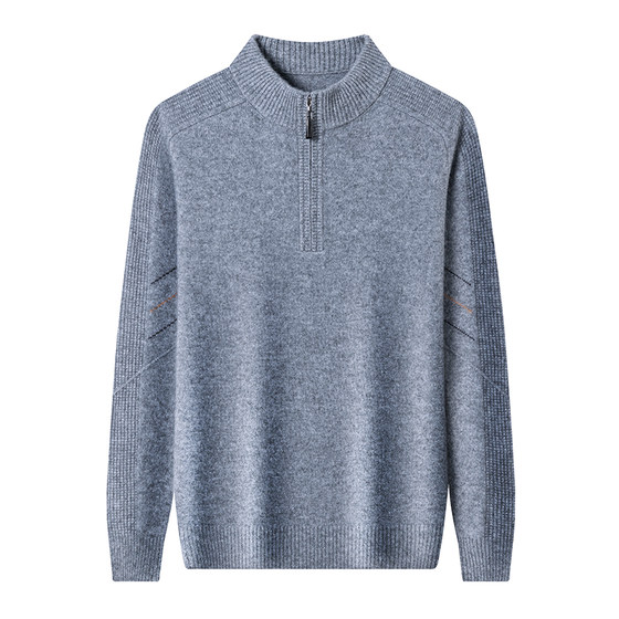 
Shanghai Chunzhu 100% pure cashmere sweater men's half-high zipper collar 25 winter new thickened middle-aged dad sweater