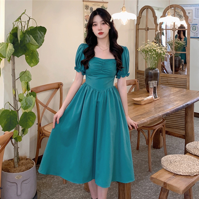 taobao agent Advanced dress, brace, long skirt, plus size, puff sleeves, high-quality style, fitted, french style