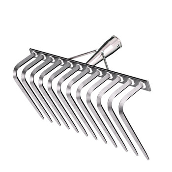 Manganese steel nine-tooth rake, agricultural nail rake, flat land loosening soil clearing rake, gardening garden rake, vegetable gardening rake, iron rake, grass rake