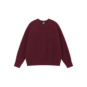 
FORNINES contains wool lazy style round neck sweater men's trendy brand autumn and winter solid color sweater couple casual sweater