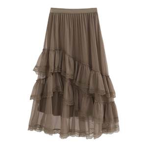 
Azure French retro irregular gauze skirt lace multi-layer splicing large skirt hem skirt versatile elastic waist long skirt