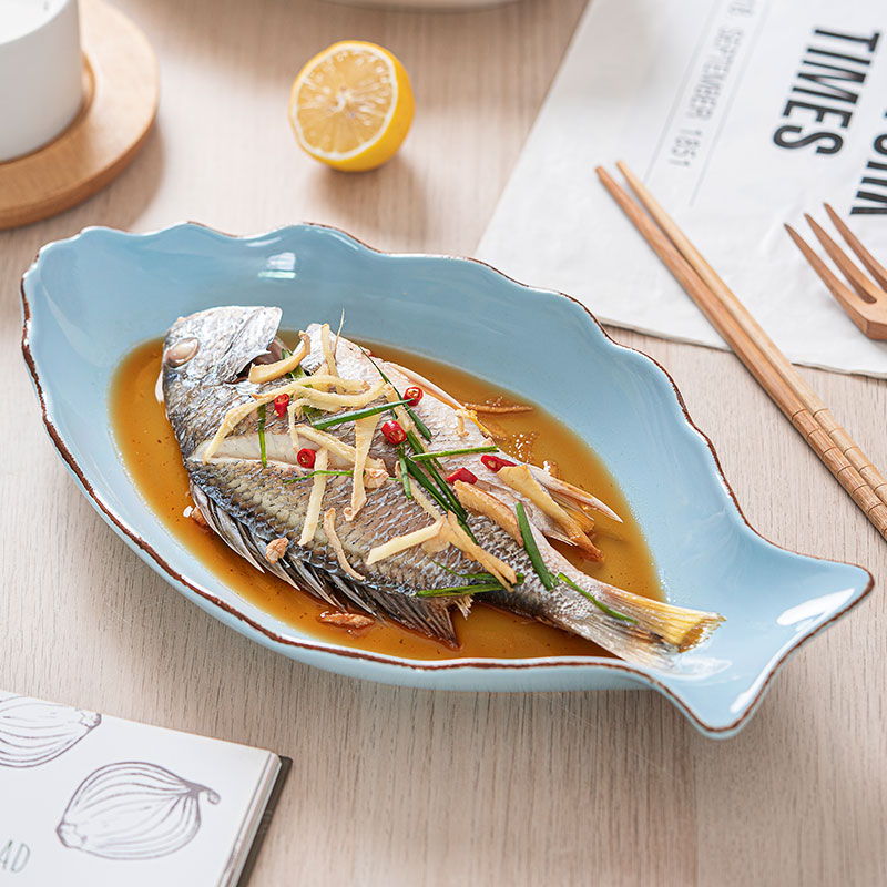 ezicok鱼盘创意陶瓷鱼型盘子日式餐盘家用新款蒸鱼盘清蒸北欧餐具