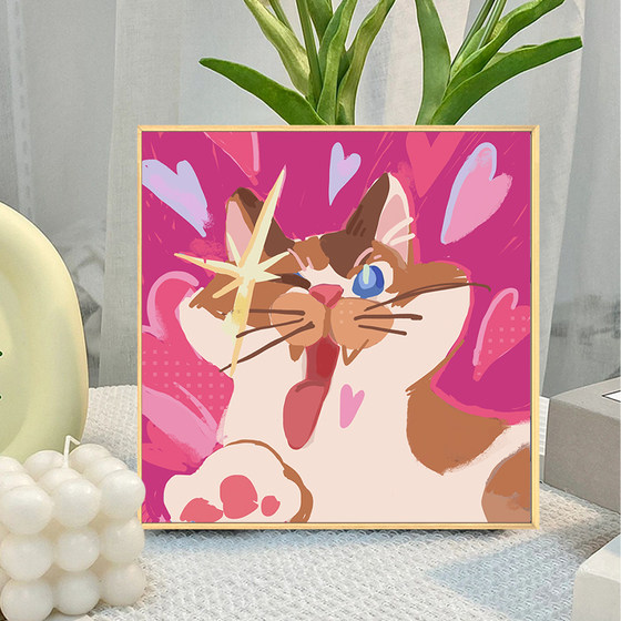 귀여운 고양이 디지털 유화 diy 충전 색칠 손으로 그린 ​​만화 새끼 고양이 아크릴 유화 장식 그림