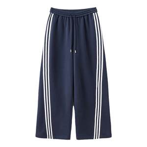 
CLOUDSPACE [Blue Bird Sweatpants] Retro Sports Striped Contrast Color Loose Wide Leg Pants Spring Pants for Women