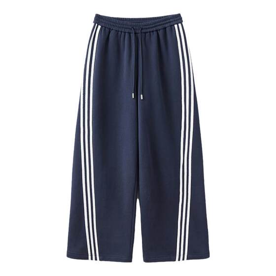
CLOUDSPACE [Blue Bird Sweatpants] Retro Sports Striped Contrast Color Loose Wide Leg Pants Spring Pants for Women