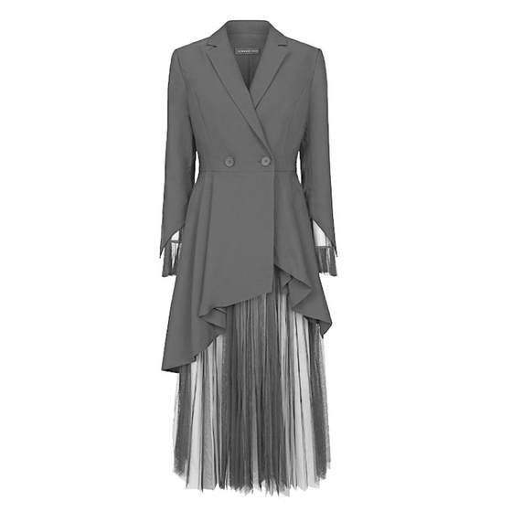 
Sdeer San Dior Spring and Autumn Women's Suit Collar Jacket British Mesh Mesh Mesh Mid-Length Black Trench Coat S221Z1701