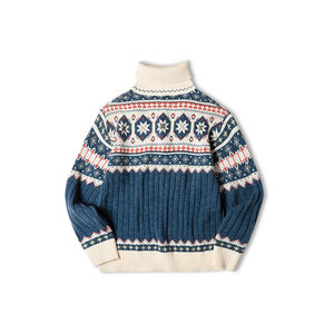 Madden Gong American Retro Fer Island Jieflower sweater thick and warm can turn high -neck knit sweater men's spring and winter