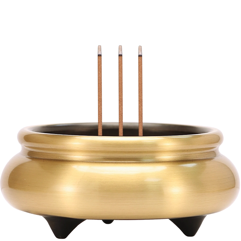 纯铜三足香炉家用佛具招财黄铜香插炉适用寺庙与居家焚香