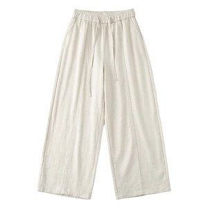 
Ice linen cool pants! Breathable linen micro-elastic straight casual pants for women summer thin high-waist slim wide-leg pants