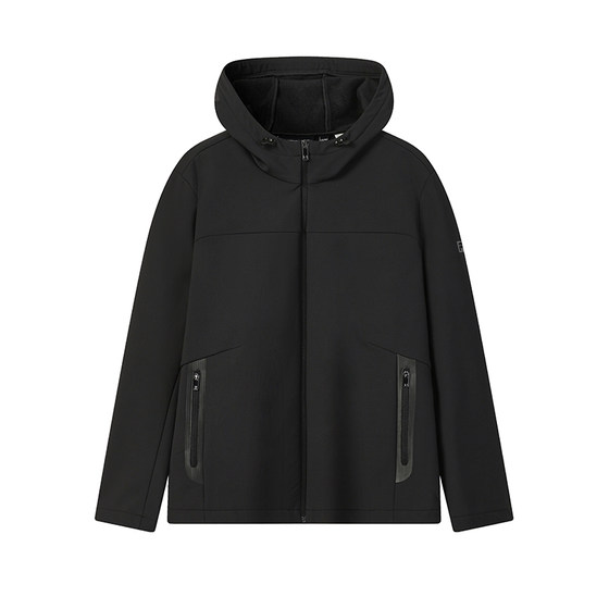 
FILA official men's woven jacket 2026 spring new simple basic plus velvet black hooded top