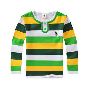Children's spring new cotton round collar long sleeve T -shirt children middle children thin bottom shirt boys stripe top
