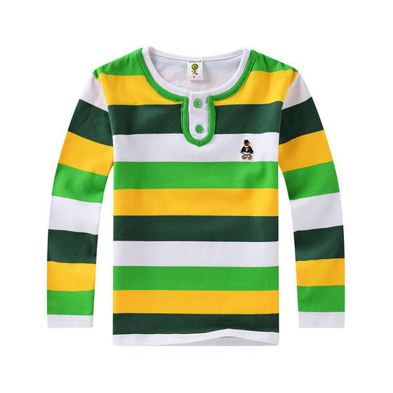 Children's spring new cotton round collar long sleeve T -shirt children middle children thin bottom shirt boys stripe top
