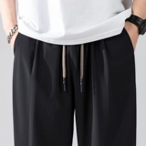 Летние шелковые быстросохнущие тонкие штаны для отдыха, оверсайз, свободный прямой крой, на шнурках