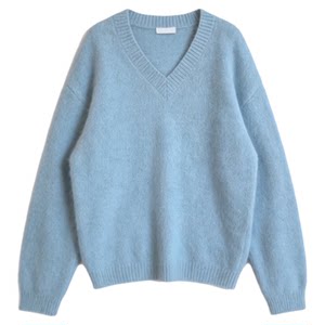 
Dopamine lazy blue V-neck knitted sweater loose pullover minimalist loose top milk fufu bottoming shirt