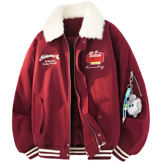 
NOTEARS American retro embroidered couple flight jacket cotton winter thickened cotton coat same style for men and women