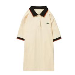 Crocodile Apricot Polo Collar T-shirt Women's Short-sleeved Summer New Casual T-shirt Simple Loose Sports Summer Polo Shirt