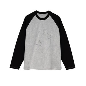 
innomoood apple stitch line printed T-shirt long sleeve contrasting color raglan sleeves basic men and women original
