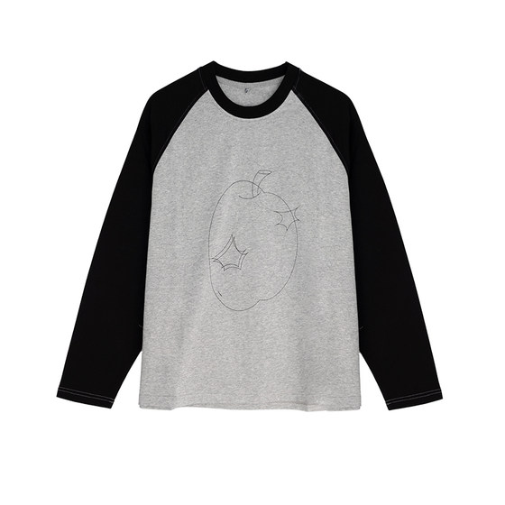 
innomoood apple stitch line printed T-shirt long sleeve contrasting color raglan sleeves basic men and women original