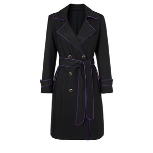 
Ma Tiannu 2025 autumn and winter new black lapel double-breasted windbreaker jacket belt contrasting temperament versatile women