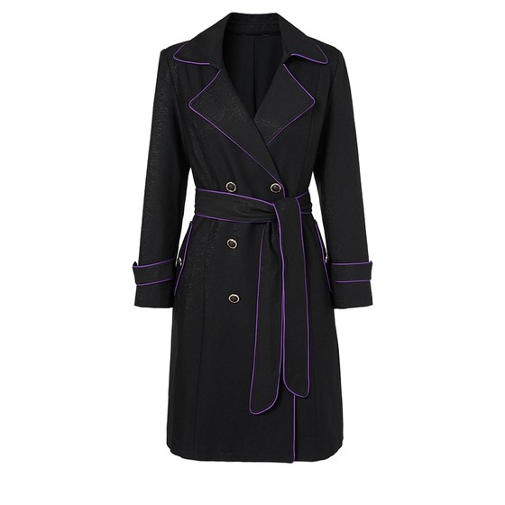 
Ma Tiannu 2025 autumn and winter new black lapel double-breasted windbreaker jacket belt contrasting temperament versatile women