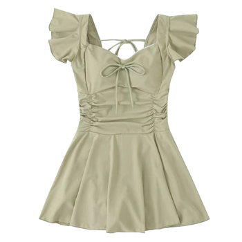 [Masked Cat] Green Ruffled Swimsuit for Women