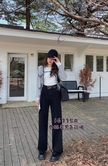 加绒 2023 MINI JEANS 冬装新款 16775 牛仔裤女大直筒裤黑色高腰