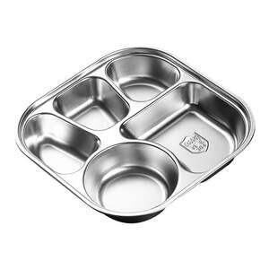 304 Food -grade stainless steel meal dish, with adult three -grid employee meal lunch box school students fast food plate
