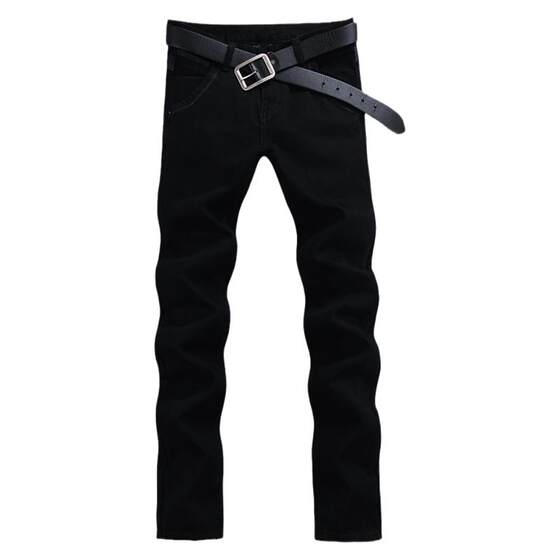 2026 Pure Black Jeans Men's Slim Straight Pants Elastic Small Foot Non-fading Pants Men's Spring and Autumn Pants