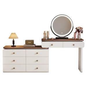 2026 New Medieval Cream Style Dressing Table Bedroom Modern Simple Solid Wood Cupboard Storage Cabinet Integrated Dressing Table