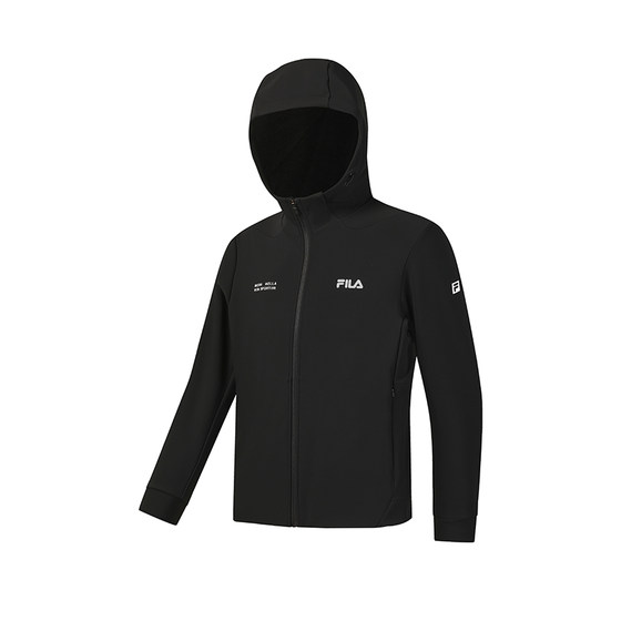 
FILA Official Men's Knitted Hooded Jacket 2026 Spring New Fitness Sports Comfortable Black Top