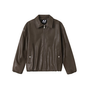 
FORNINES Maillard retro lapel leather jacket men's spring pu leather jacket trendy brown handsome motorcycle suit