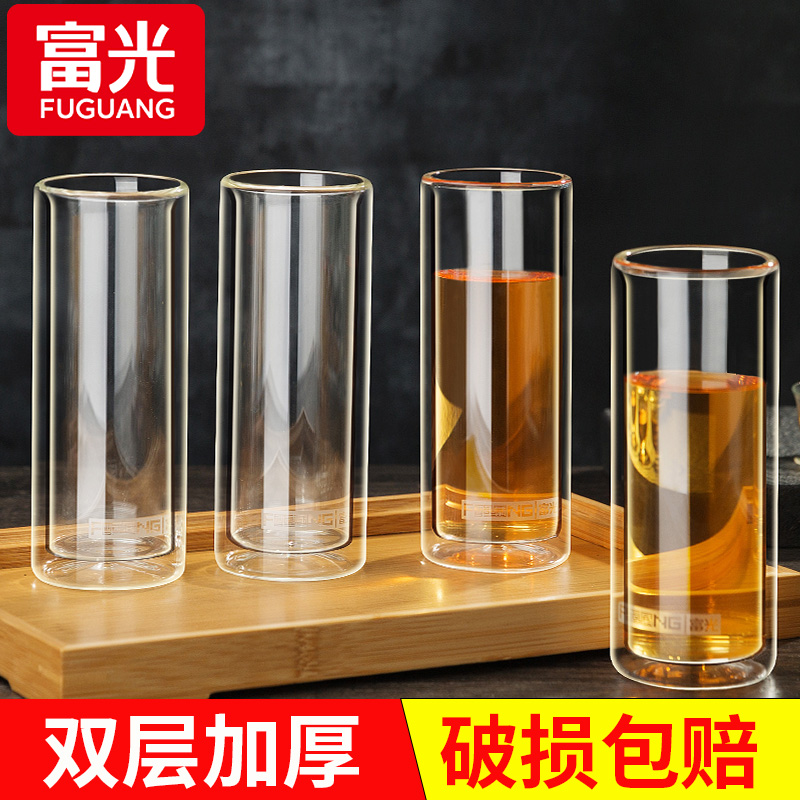 FGA 富光玻璃杯双层家用水杯果汁牛奶杯男女透明耐热泡茶杯套装320ml