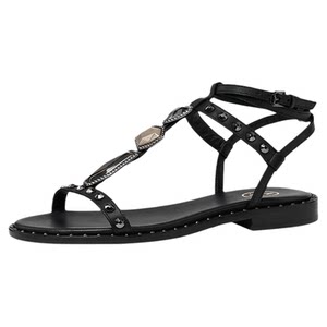 
ASH women's shoes summer PENNY rivets genuine leather open toe buckle flat thick heel Roman fashion sandals for women