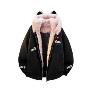 Charles Heart Dachshund Printed Cat Ears Mount Carved Cotton Clothes for Men and Women New Winter Thickened Couple Coat