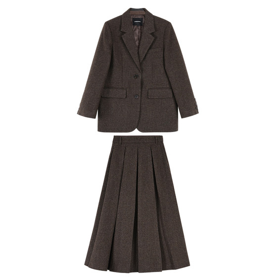 
pusumede elite style quiet luxury wool blazer women's quilted suit + pleated skirt suit