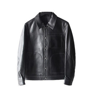 
Imported sheepskin! High-end fashionable bright line design! Autumn and winter men's foreign trade genuine leather leather jacket lapel jacket