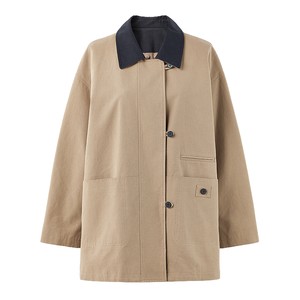 
Qiushui Yiren retro fashionable H-shaped windbreaker 2025 autumn and winter new style simple commuting contrast color mid-length coat for women