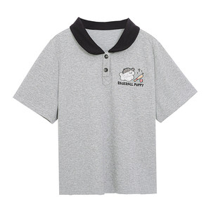 
Summer short-sleeved polo collar design tops plus size women's fat mm right shoulder loose slim unique beautiful t-shirt