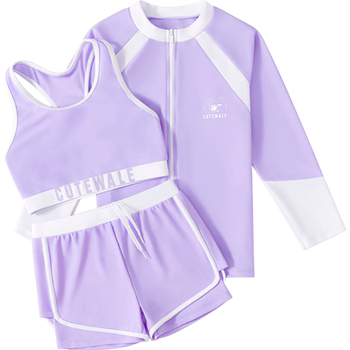 Children's swimsuits, girls split sun protection three-piece swimsuits, 2025 new style girls' mid-to-large children's hot spring set