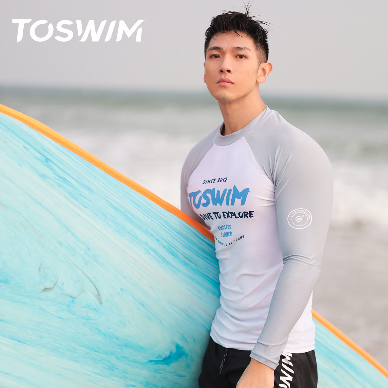 TOSWIM 拓胜 男子休闲冲浪泳衣 TS210550079004 蓝白色 XL