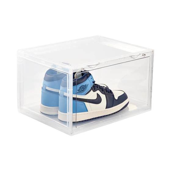 Sole acrylic transparent hard shell plastic magnetic side-open basketball storage shoe box Aj folding dustproof shoe cabinet shoe wall