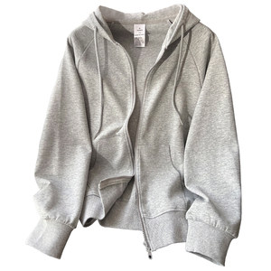 
Gray sweatshirt cardigan spring and autumn thin sports casual top hooded zipper short hooded hooded jacket