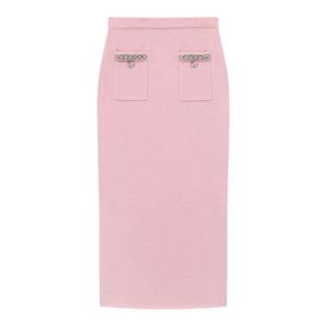 
self-portrait autumn and winter pink sweet gold-style knitted hip-hugging skirt