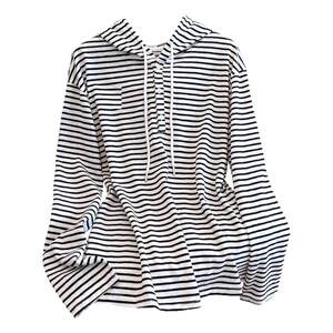 
Nuochu maternity wear versatile casual striped long-sleeved hooded sweatshirt spring new T-shirt with loose top