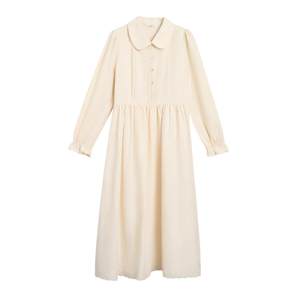 
Zihan Lyocell Blended Dress Women's 2025 Winter New Lapel Lace Long Sleeve Waist A-Line Skirt