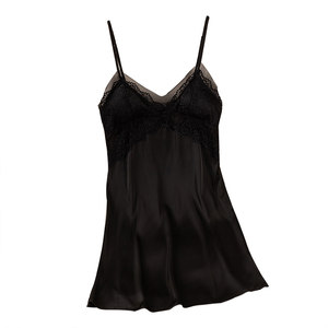 
Sexy pajamas for women 2025 new spring and summer ice silk nightgown with chest pad lace thin pullover suspender skirt